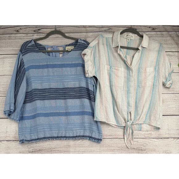 Lot of 2 Cloth & Stone Blouses Womens Small Blue Pink Button Down Tie Back - Picture 1 of 16